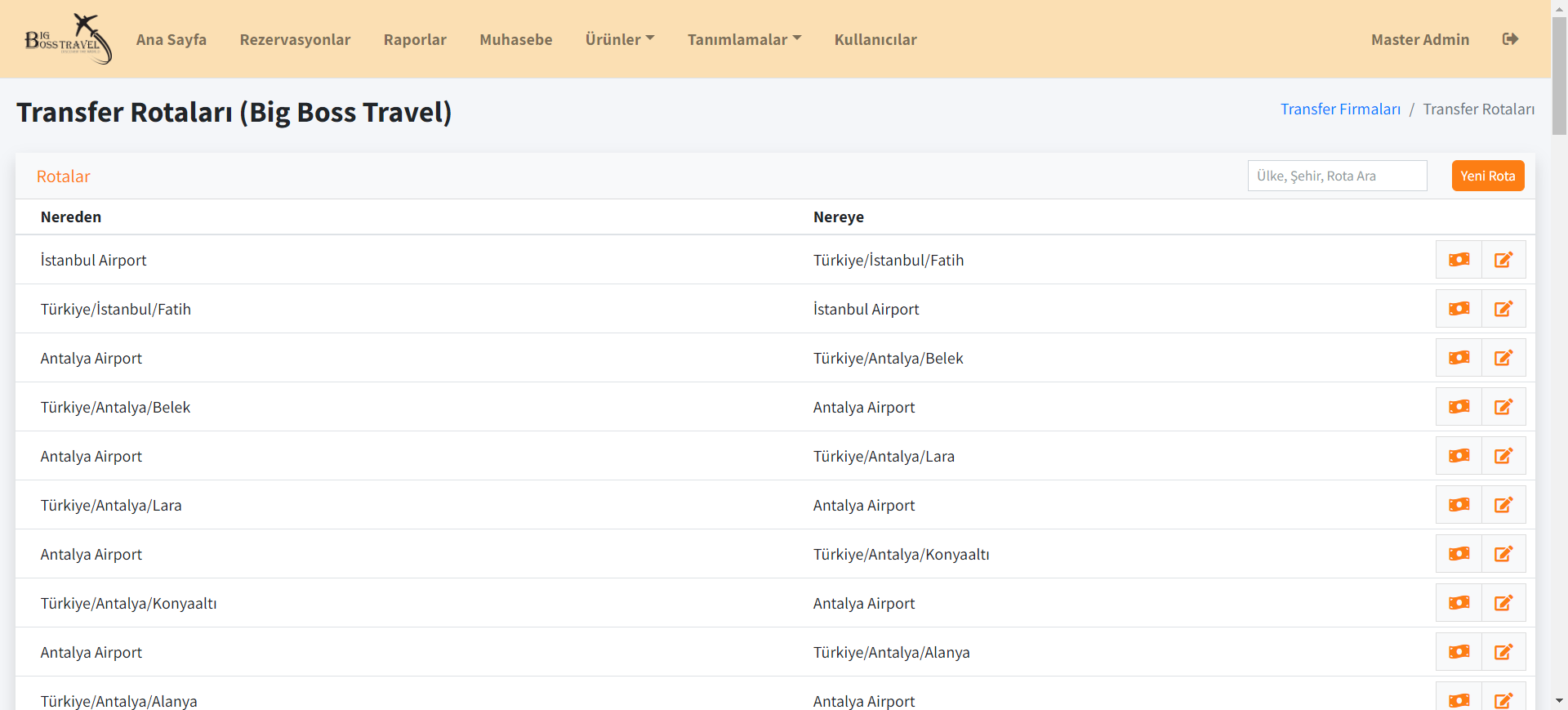 Transfer Rota Listesi